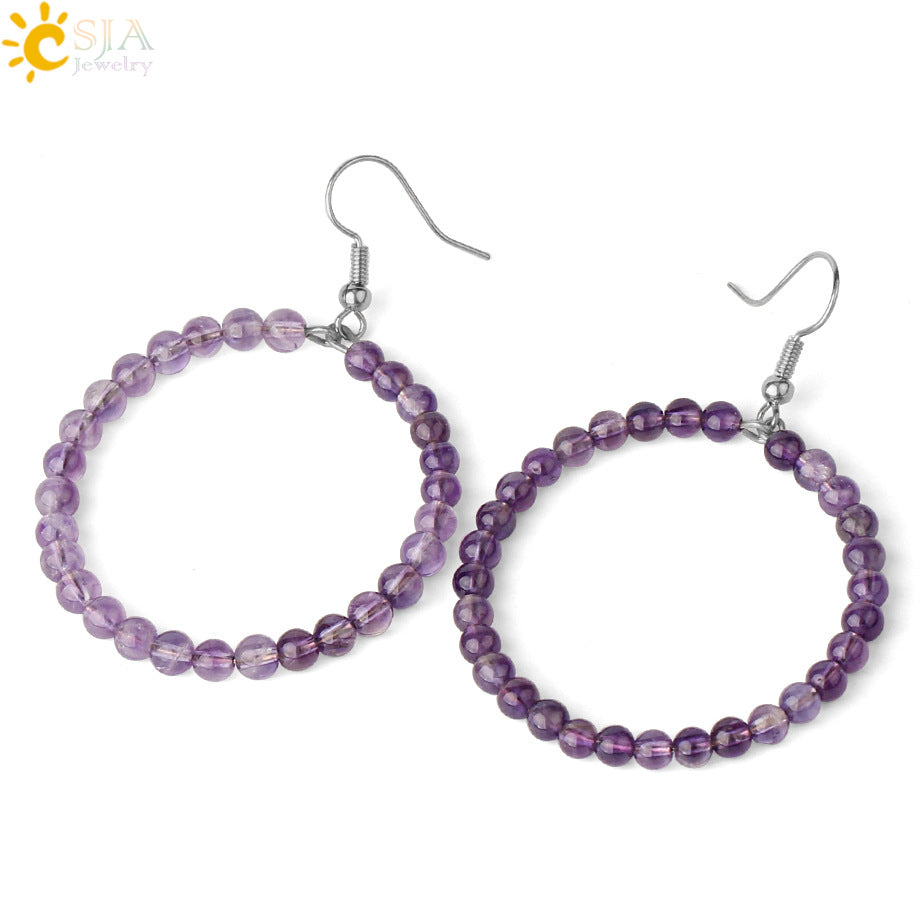 1 Pair Casual Vacation Round Beaded Plating Alloy Natural Stone Crystal Drop Earrings