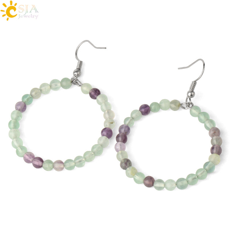 1 Pair Casual Vacation Round Beaded Plating Alloy Natural Stone Crystal Drop Earrings