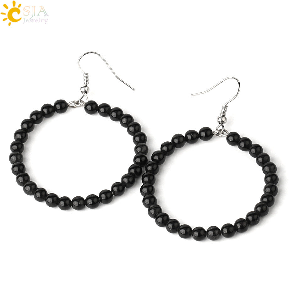 1 Pair Casual Vacation Round Beaded Plating Alloy Natural Stone Crystal Drop Earrings