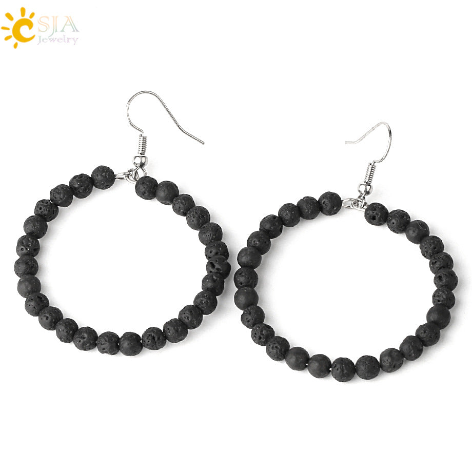 1 Pair Casual Vacation Round Beaded Plating Alloy Natural Stone Crystal Drop Earrings