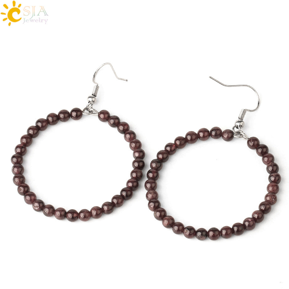 1 Pair Casual Vacation Round Beaded Plating Alloy Natural Stone Crystal Drop Earrings