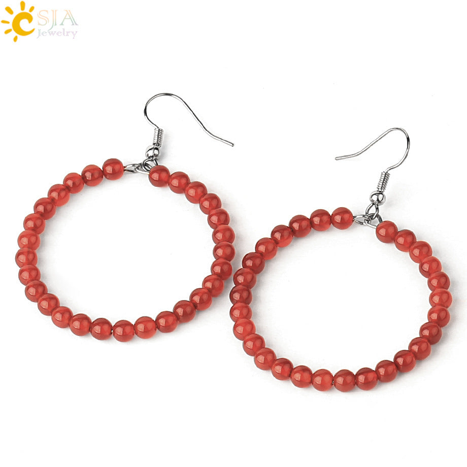 1 Pair Casual Vacation Round Beaded Plating Alloy Natural Stone Crystal Drop Earrings