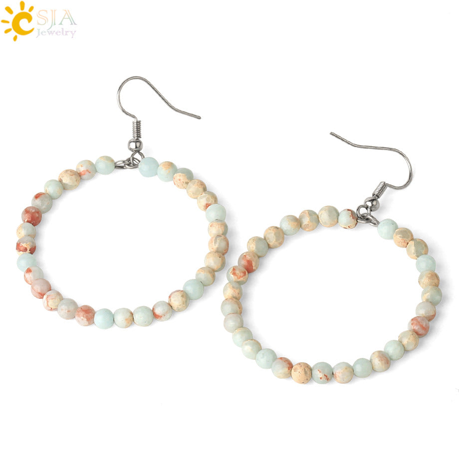 1 Pair Casual Vacation Round Beaded Plating Alloy Natural Stone Crystal Drop Earrings