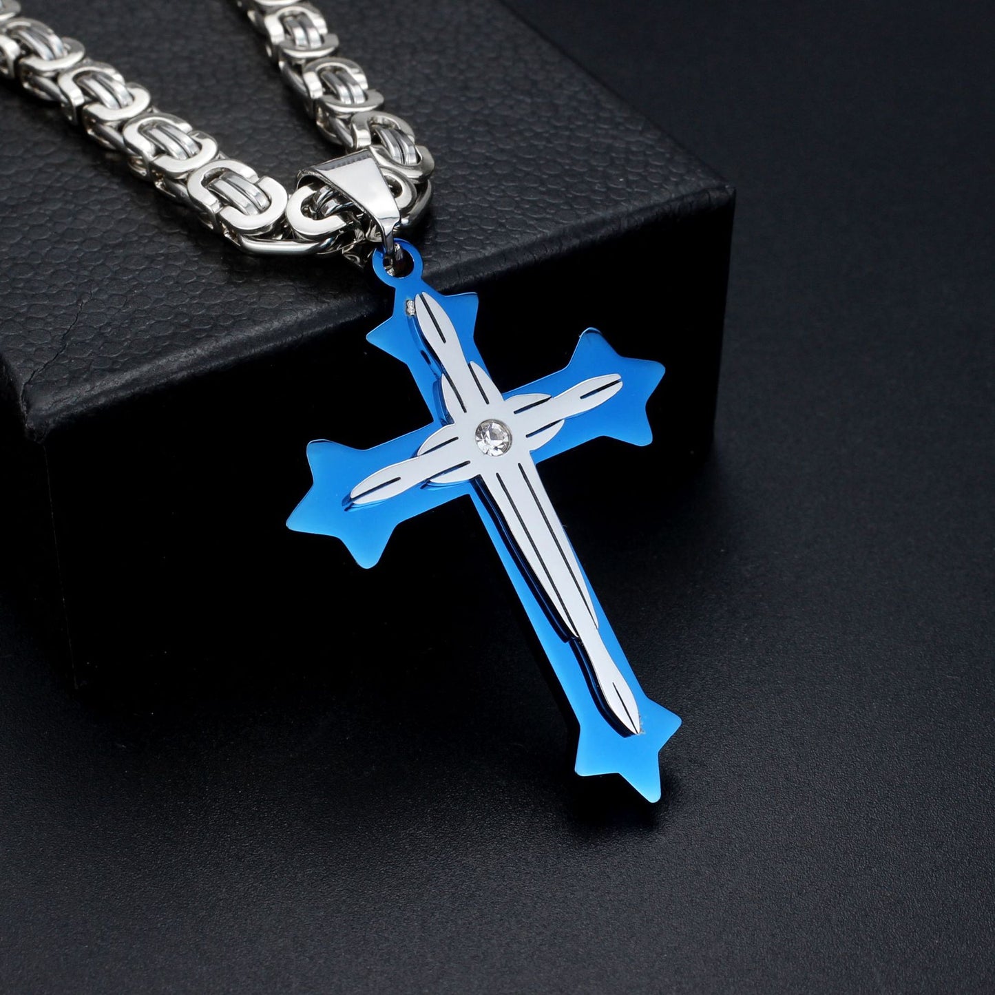 Original Design Men's Stainless Steel Cross Pendant with Rhinestones