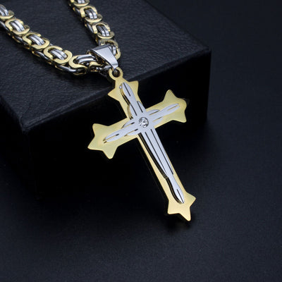 Original Design Men's Stainless Steel Cross Pendant with Rhinestones