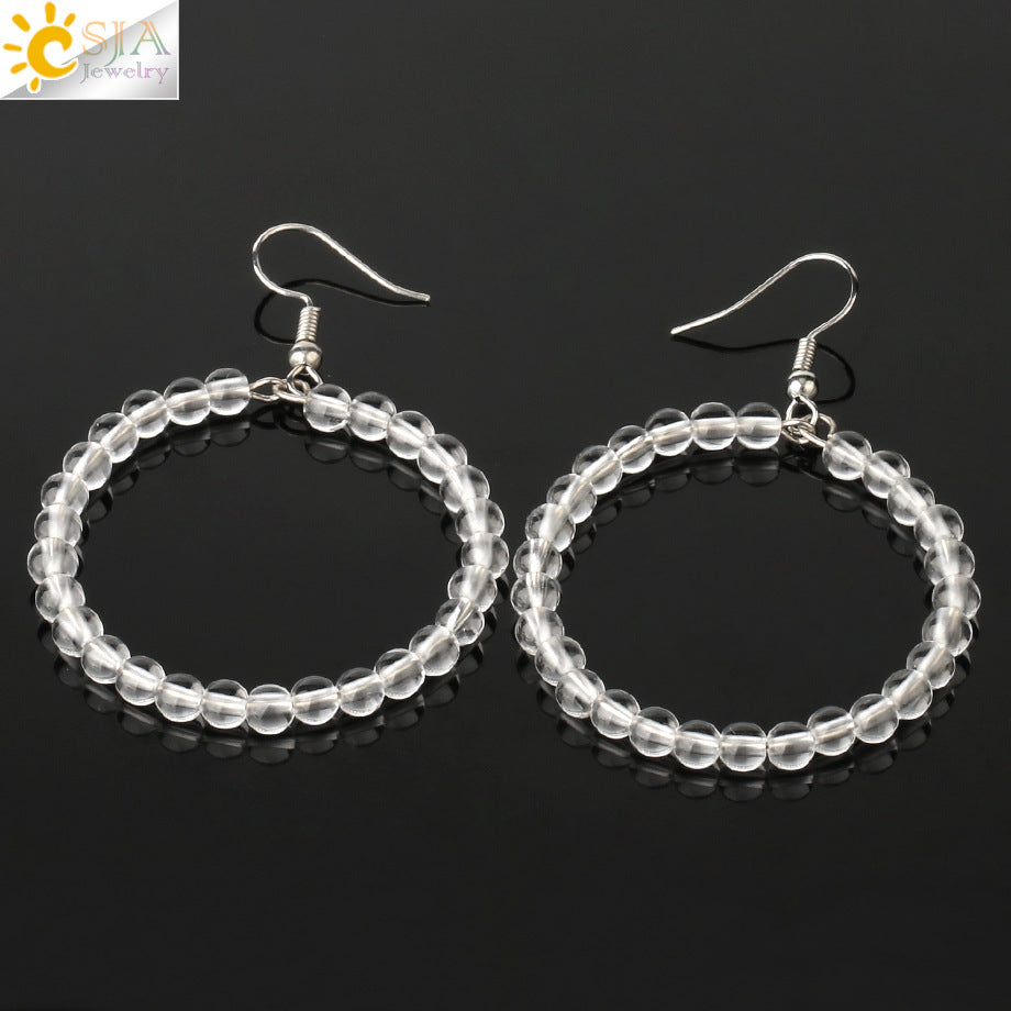 1 Pair Casual Vacation Round Beaded Plating Alloy Natural Stone Crystal Drop Earrings