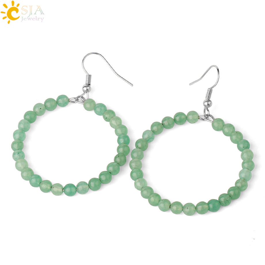 1 Pair Casual Vacation Round Beaded Plating Alloy Natural Stone Crystal Drop Earrings