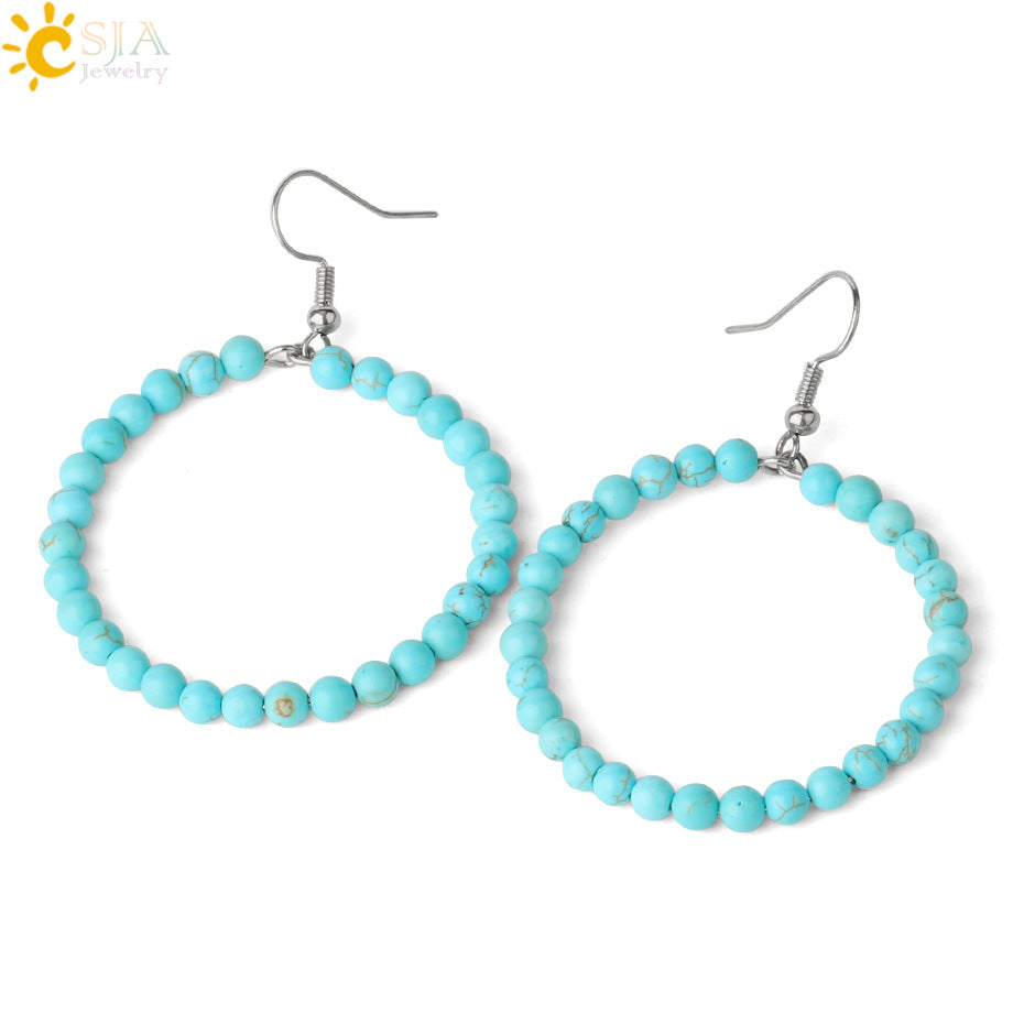 1 Pair Casual Vacation Round Beaded Plating Alloy Natural Stone Crystal Drop Earrings