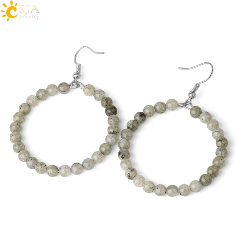 1 Pair Casual Vacation Round Beaded Plating Alloy Natural Stone Crystal Drop Earrings