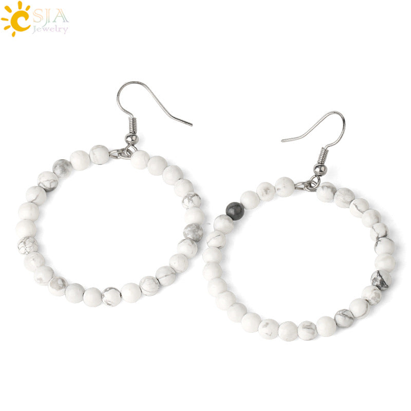 1 Pair Casual Vacation Round Beaded Plating Alloy Natural Stone Crystal Drop Earrings