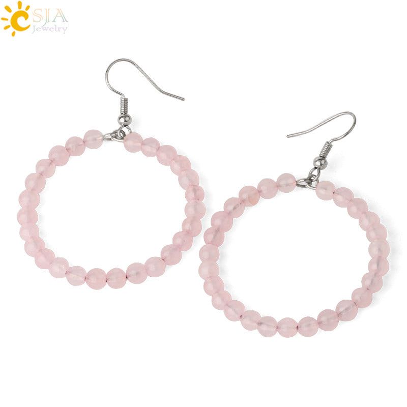 1 Pair Casual Vacation Round Beaded Plating Alloy Natural Stone Crystal Drop Earrings