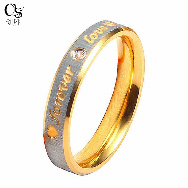 18K Gold Plated Stainless Steel Heart Inlay Gemstone Couple Rings