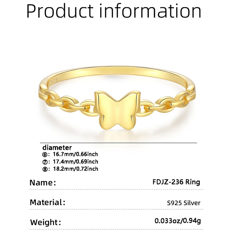 18K Gold Plated Sterling Silver Butterfly Stacking Ring