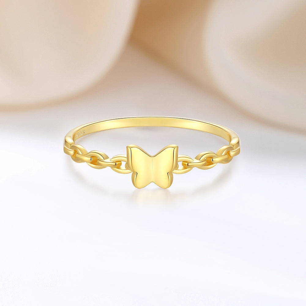 18K Gold Plated Sterling Silver Butterfly Stacking Ring