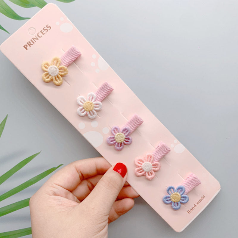 Children's Floral Bow and Rainbow Crown Hairpin Set - 5 Piece Hair Accessories for Girls