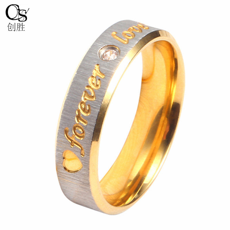 18K Gold Plated Stainless Steel Heart Inlay Gemstone Couple Rings