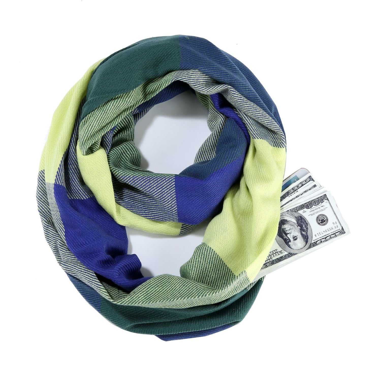 Women's Classic Color Block Imitation Cashmere Scarf with Pocket Zipper