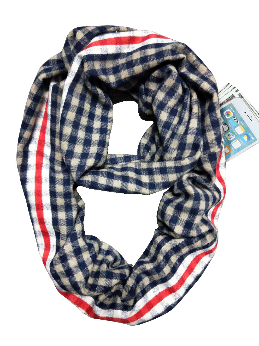 Women's Classic Color Block Imitation Cashmere Scarf with Pocket Zipper