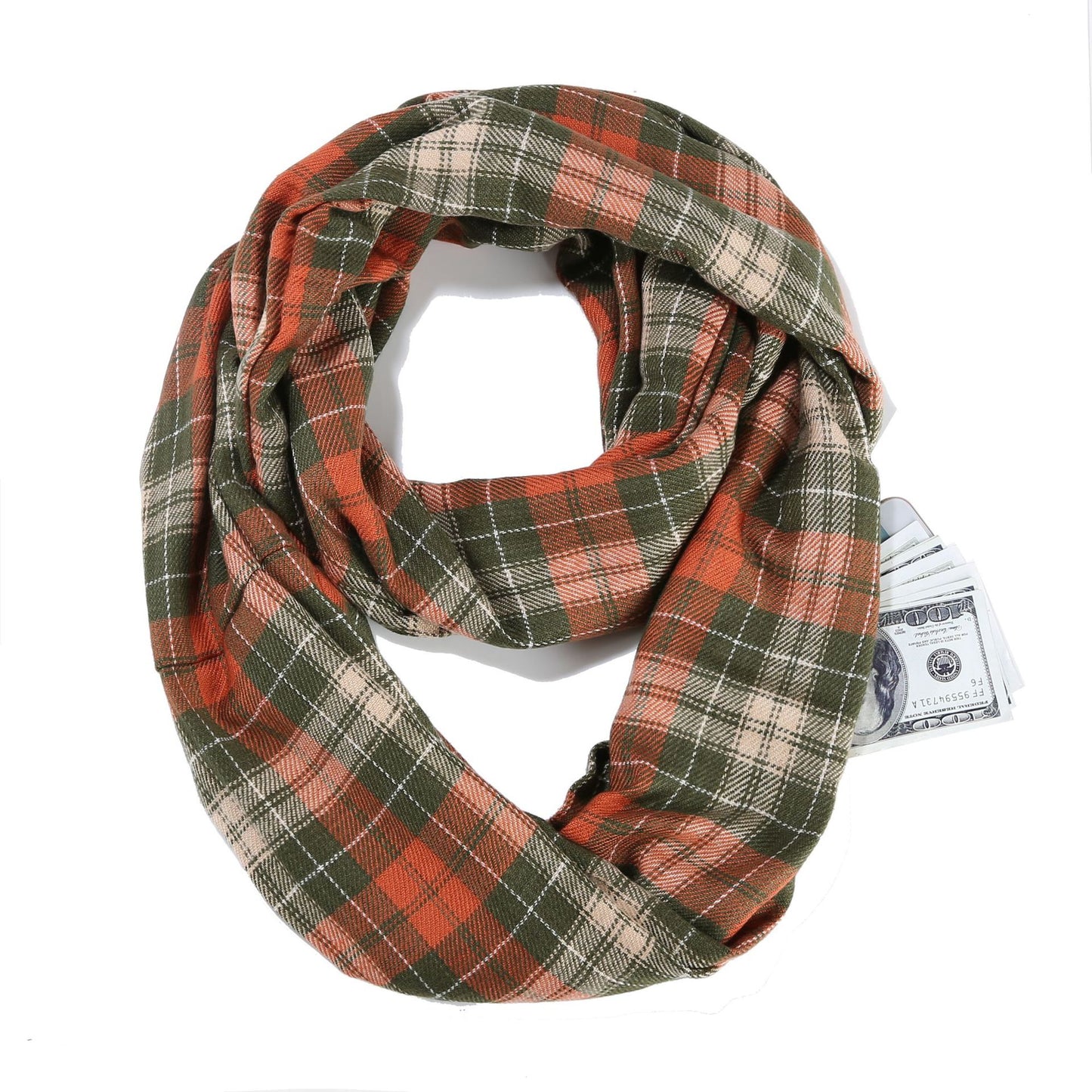 Women's Classic Color Block Imitation Cashmere Scarf with Pocket Zipper