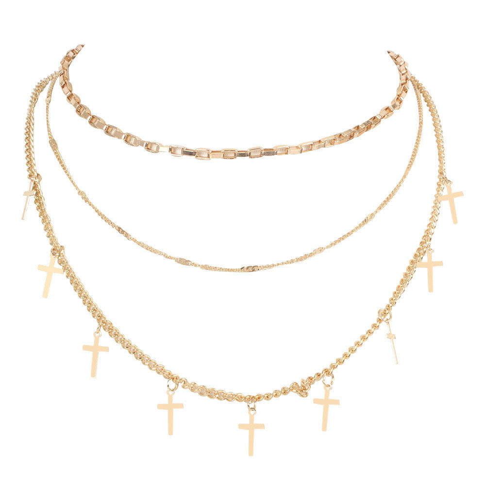 Exaggerated Gold Geometric Cross Chain Necklace