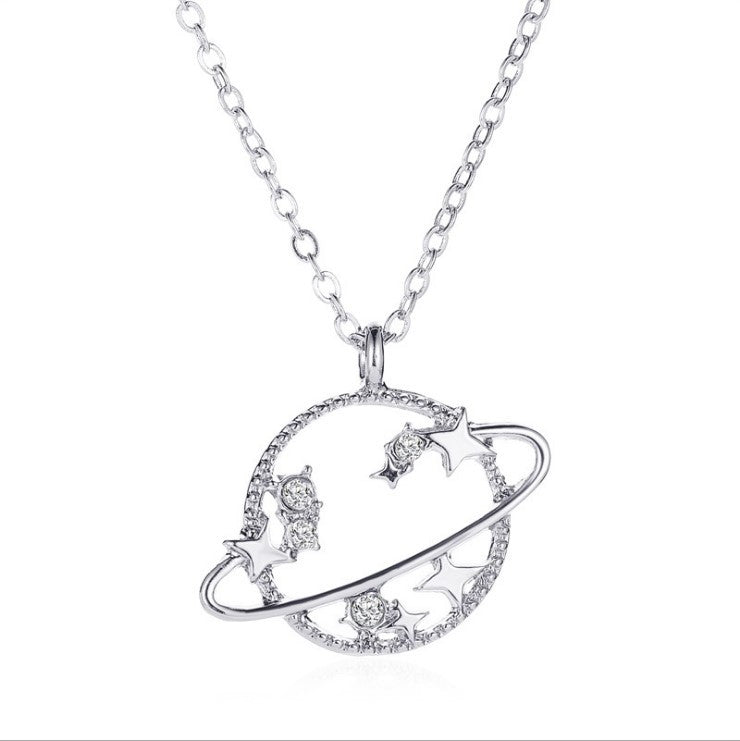 Fashion Alloy Plated Hollow Planet Pendant Necklace