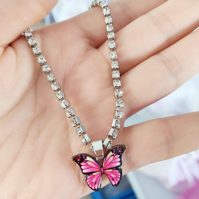 Butterfly Pendant Anklet with Colorful Gemstones for Women