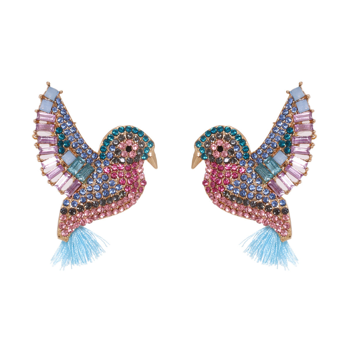 Vintage Bird Tassel Full Diamond Alloy Earrings for Women