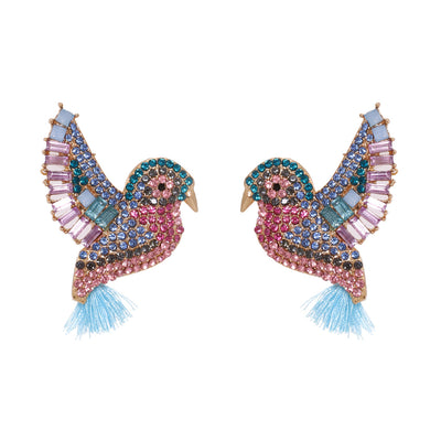 Vintage Bird Tassel Full Diamond Alloy Earrings for Women