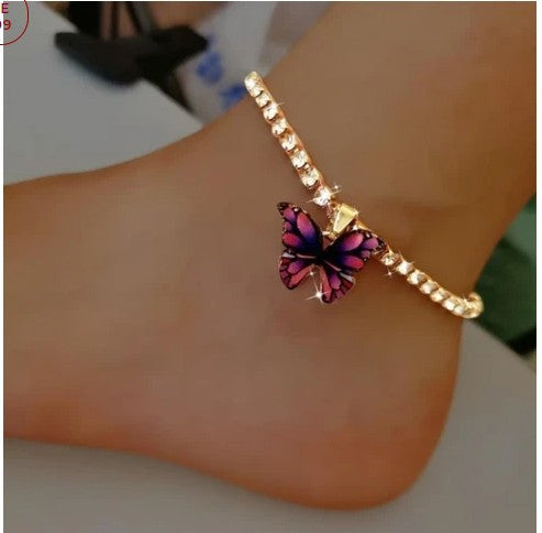 Butterfly Pendant Anklet with Colorful Gemstones for Women