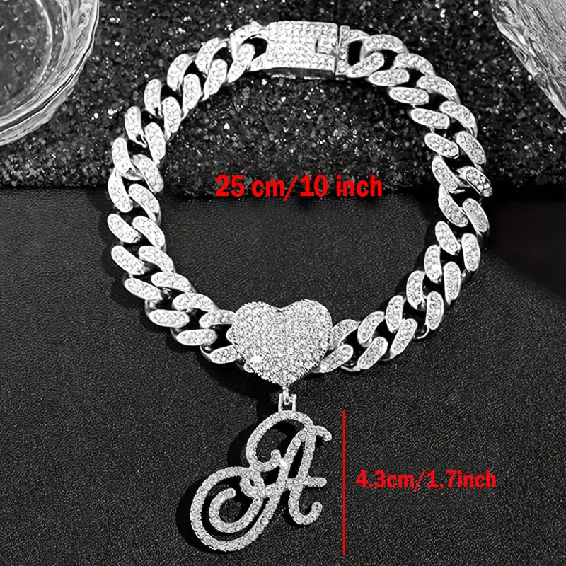 Customized Hip-Hop Silver Diamond Initials Anklet - Heart Letter Chain Jewelry for Women