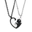 2 Piece Heart Shape Cat Stainless Steel Pendant Keychain Necklace Set