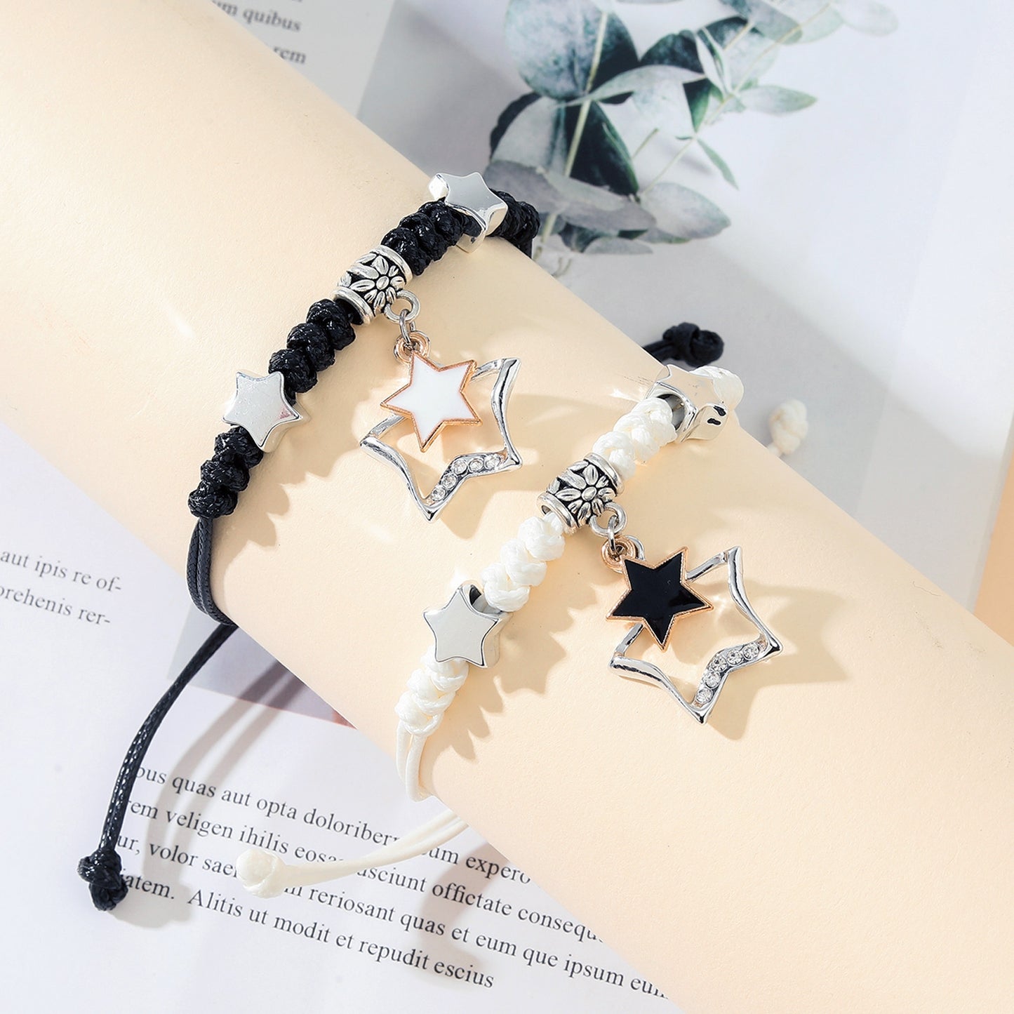 Fashion Star Alloy & Pentagram Diamond Knot Couple Bracelets Set