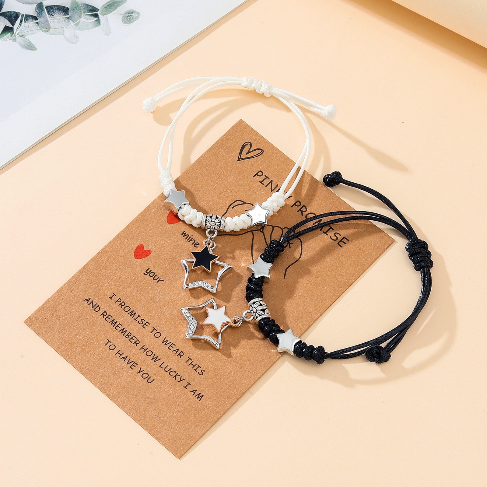 Fashion Star Alloy & Pentagram Diamond Knot Couple Bracelets Set