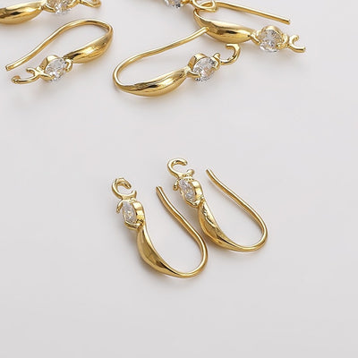 2 Piece Set 14k Gold Plated Copper Zircon Hook Earrings for DIY Jewelry Making