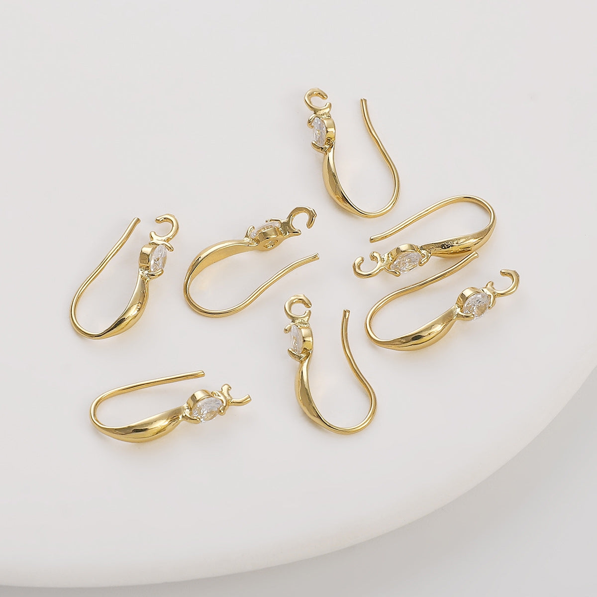 2 Piece Set 14k Gold Plated Copper Zircon Hook Earrings for DIY Jewelry Making