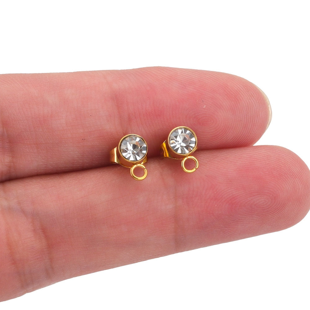 20 PCS Stainless Steel Zircon Round Earring Accessories - Simple Style Gold Plated Bead Hoop Design