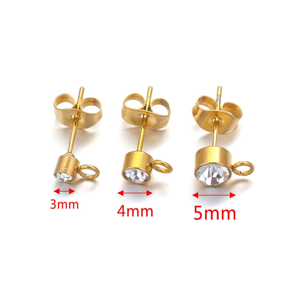 20 PCS Stainless Steel Zircon Round Earring Accessories - Simple Style Gold Plated Bead Hoop Design