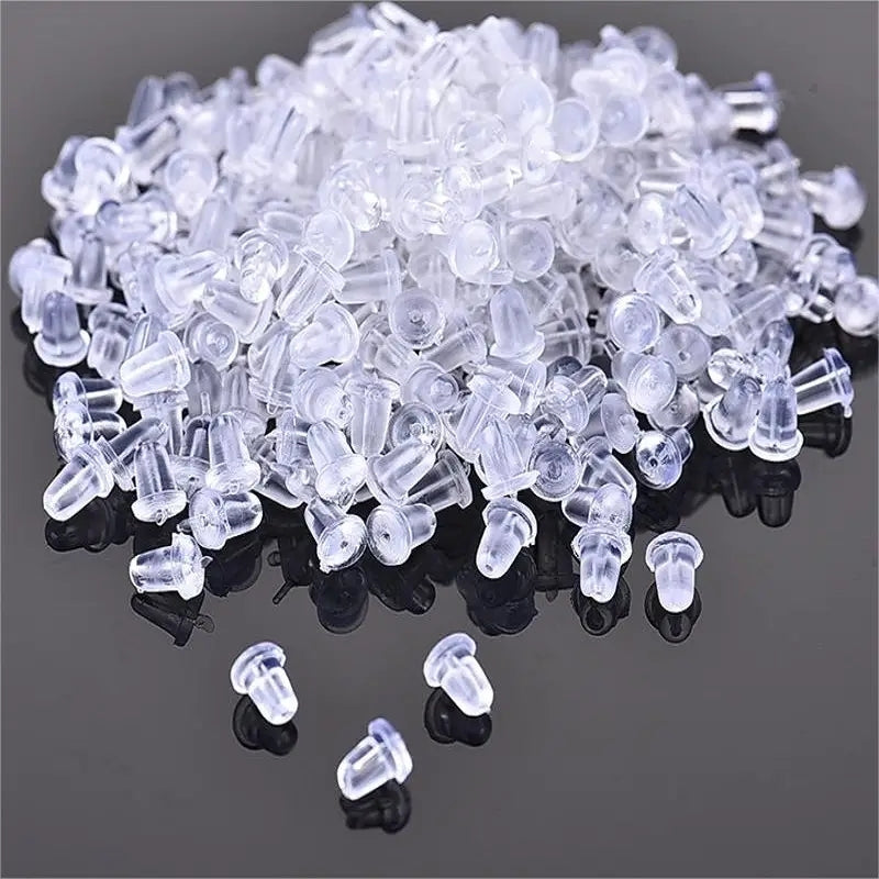 200 Pieces 4mm Diameter Rubber Geometric Earplugs with 925 Silver Earring Backs