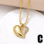 201 Stainless Steel 18K Gold Plated Heart Shape Zircon Pendant Necklace