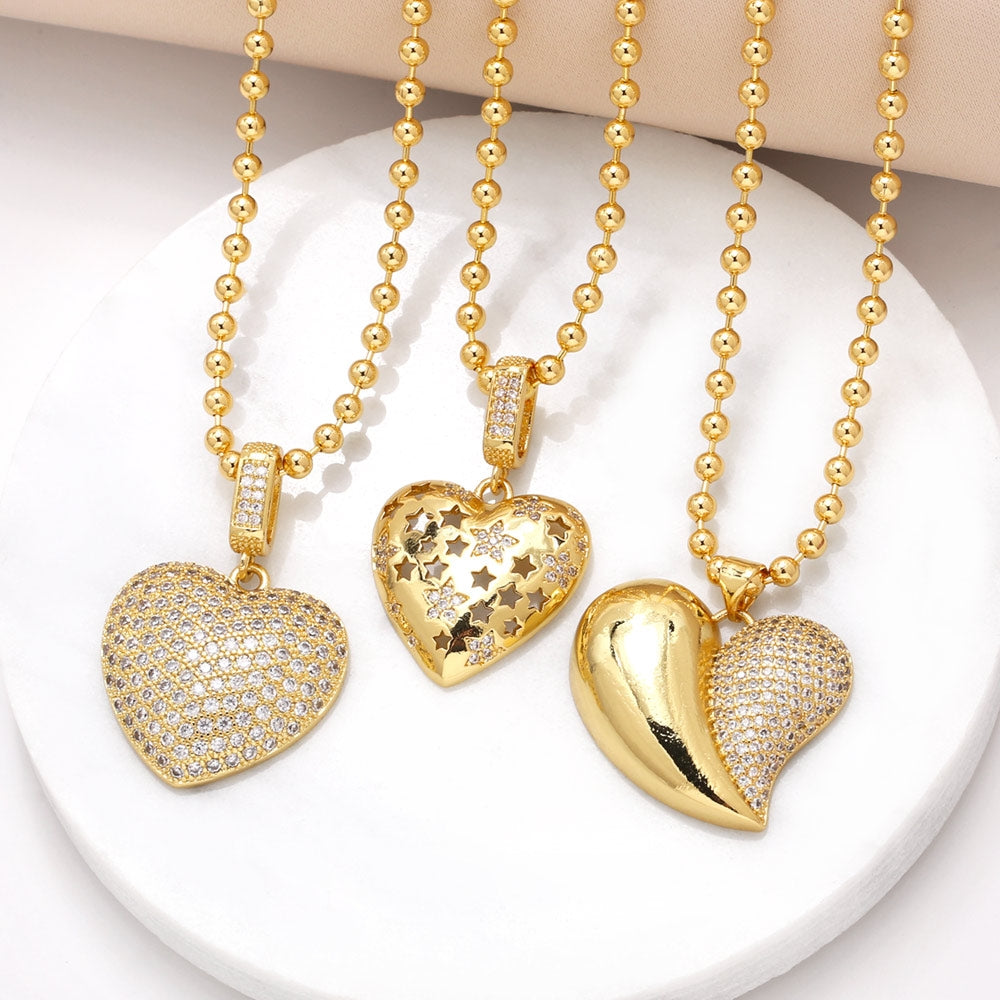 201 Stainless Steel 18K Gold Plated Heart Shape Zircon Pendant Necklace