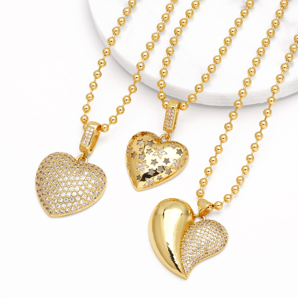 201 Stainless Steel 18K Gold Plated Heart Shape Zircon Pendant Necklace