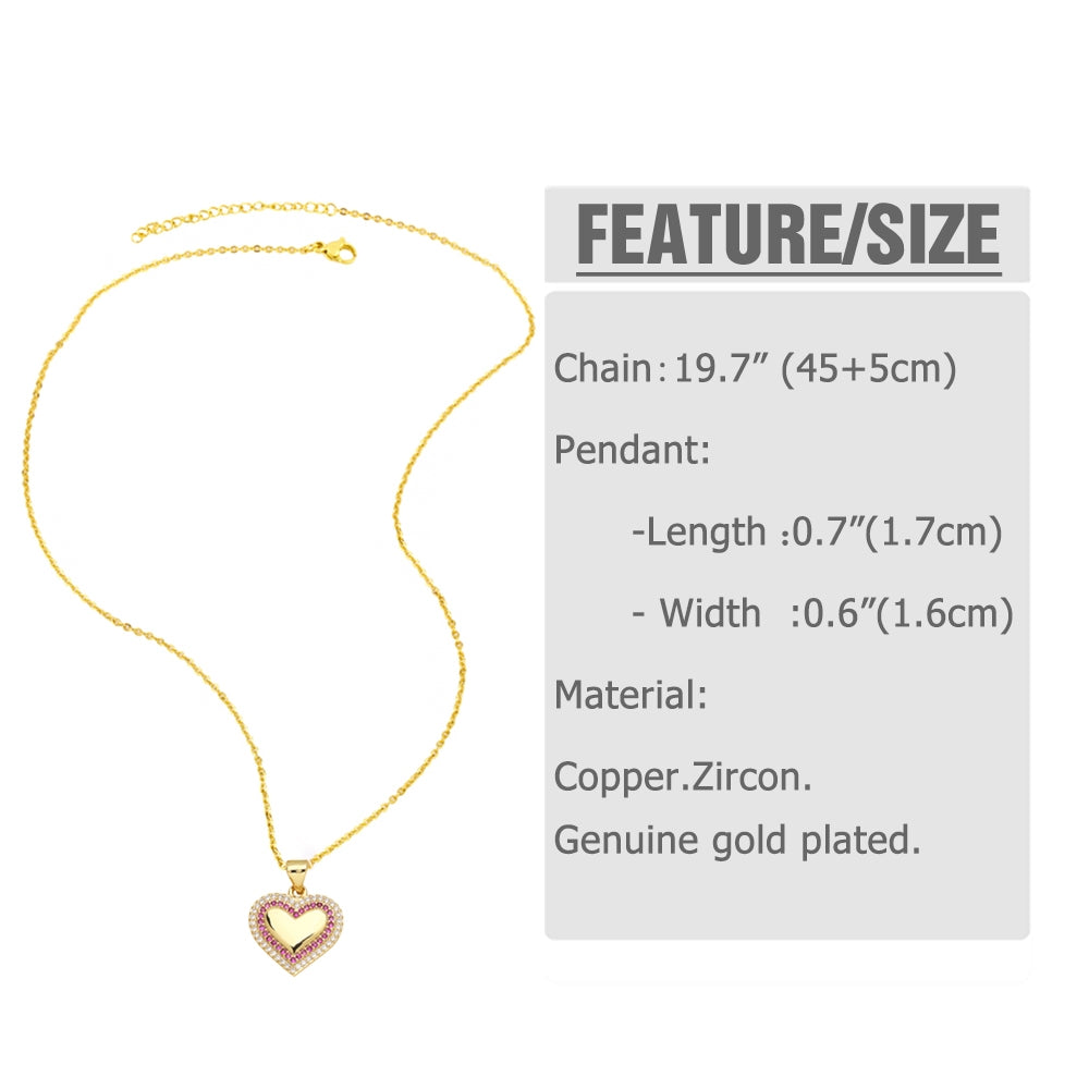 201 Stainless Steel 18K Gold Plated Heart Zircon Pendant Necklace