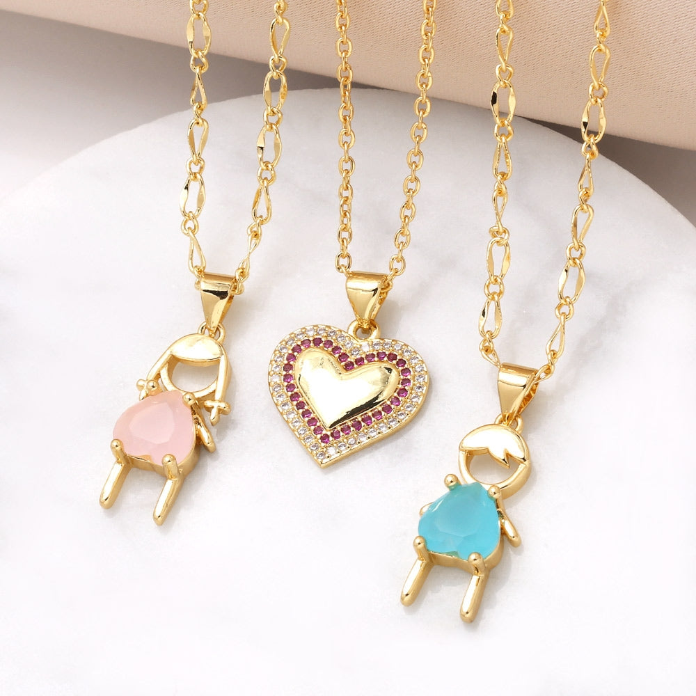 201 Stainless Steel 18K Gold Plated Heart Zircon Pendant Necklace