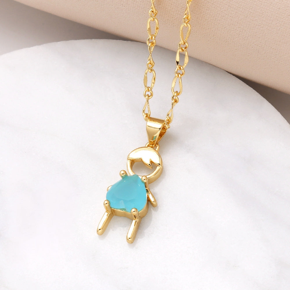 201 Stainless Steel 18K Gold Plated Heart Zircon Pendant Necklace