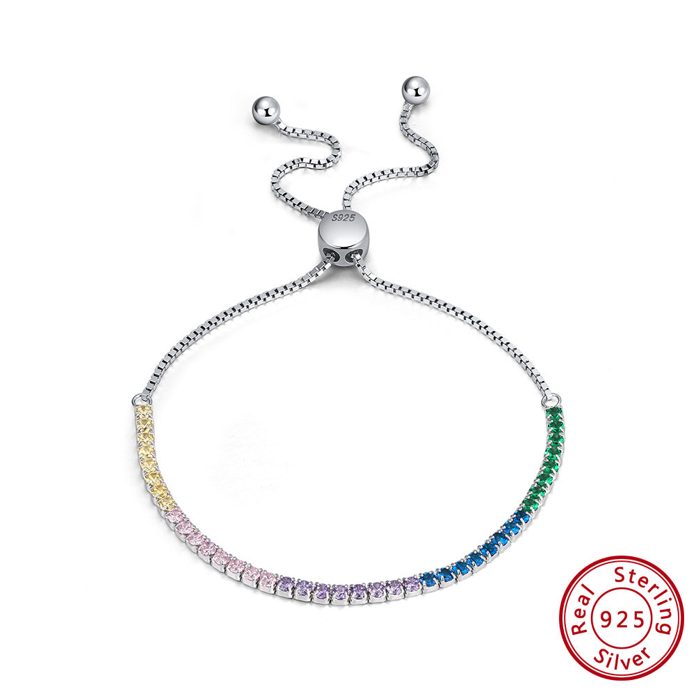 Luxurious Sterling Silver Adjustable Tennis Bracelet with Zircon Inlay