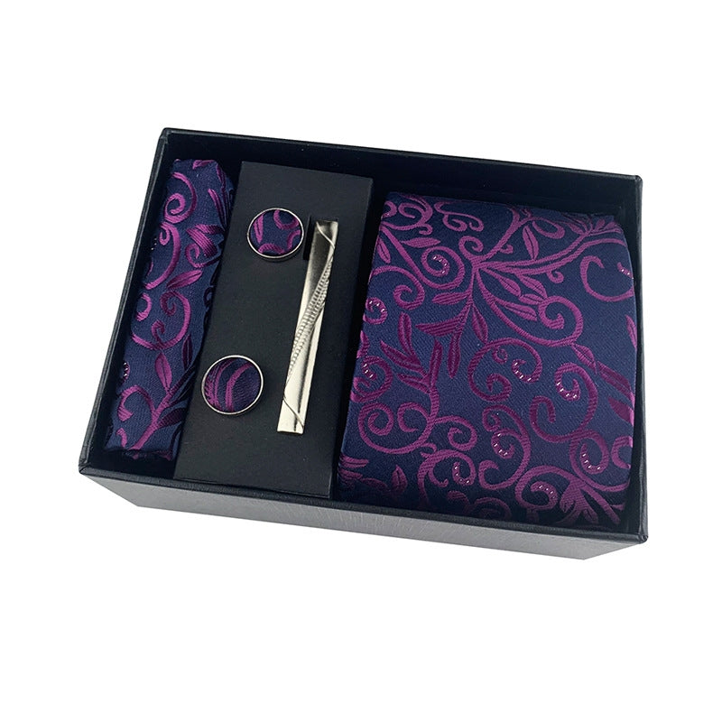 Paisley Men's Tie Set with Cufflinks and Pocket Square in Black Gift Box - Business and Wedding Accessories