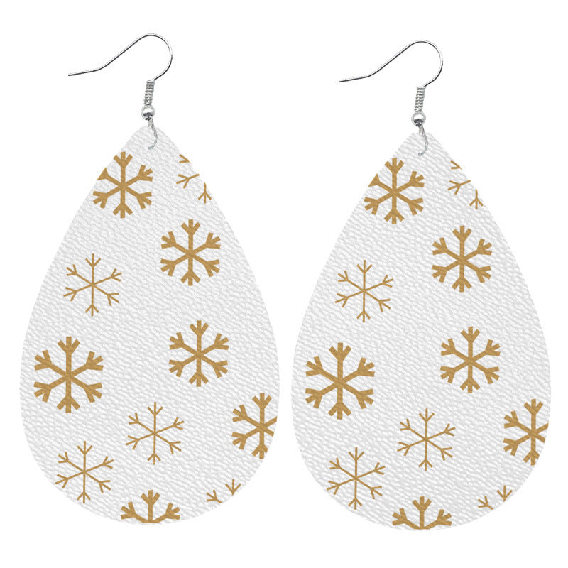 1 Pair Classic Christmas Tree Snowflake PU Leather Drop Earrings