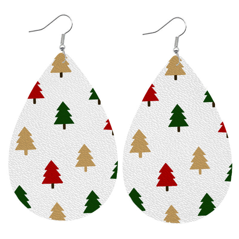 1 Pair Classic Christmas Tree Snowflake PU Leather Drop Earrings