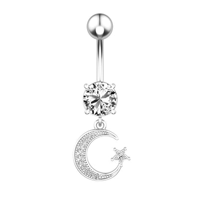 Fashion Moon and Star Zircon Stainless Steel Belly Ring