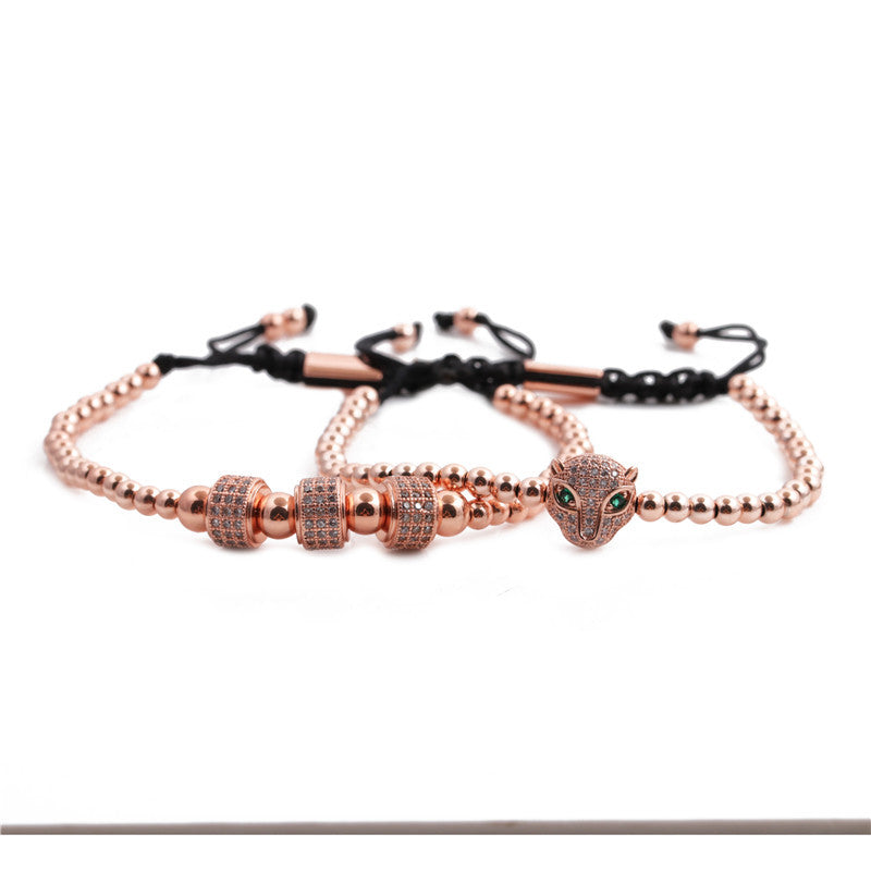 Lion Head Wheel Copper Bead Bracelet Set - Customizable Jewelry Collection